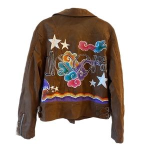 The Doors Upcycled Hand Painted Faux Leather Moto Jacket